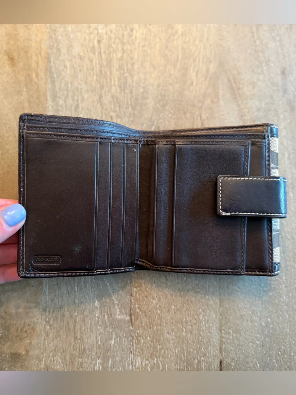 Coach Brown and Tan Signature Canvas Tri-Fold Card Wallet